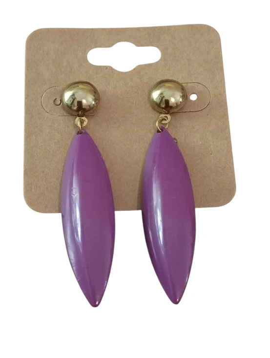 Purple Teardrop Dangle Earrings Gold Tone Long Statement Drop Trendy Bold - Picture 2 of 5